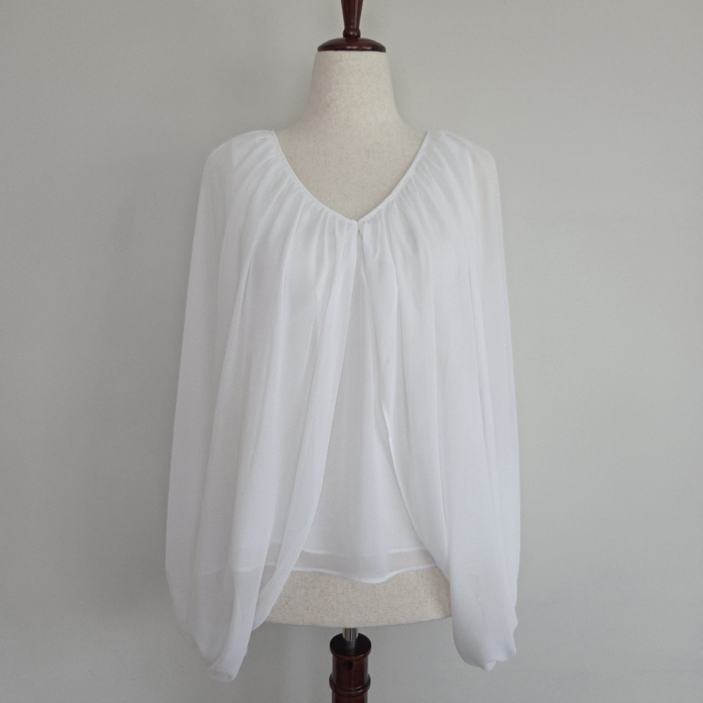 Vince Camuto Sheer Bubble Sleeve White Blouse Size L - Picture 2 of 5